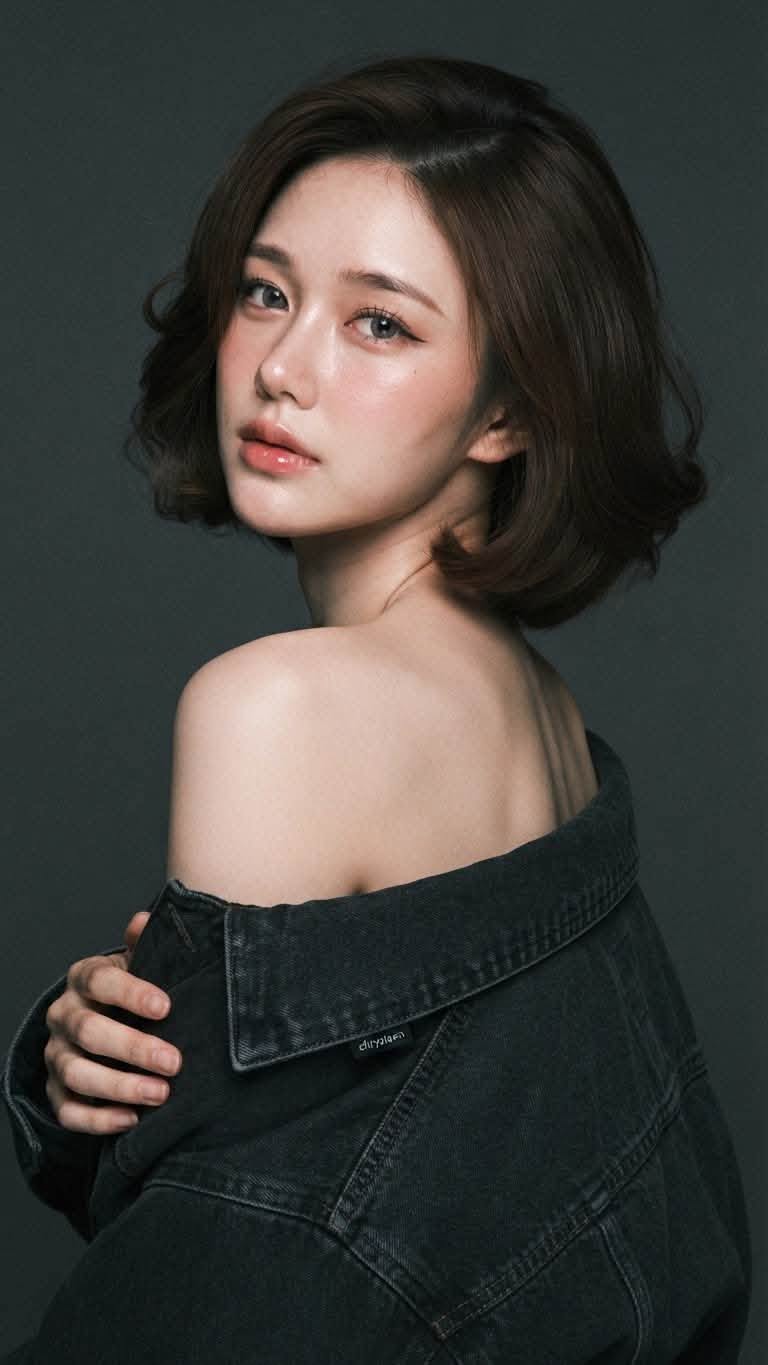 Ảnh Chân Dung Nữ Tóc Bob Áo Khoác Denim – Phong Cách Cool Girl Cá Tính - Ảnh mẫu tham khảo