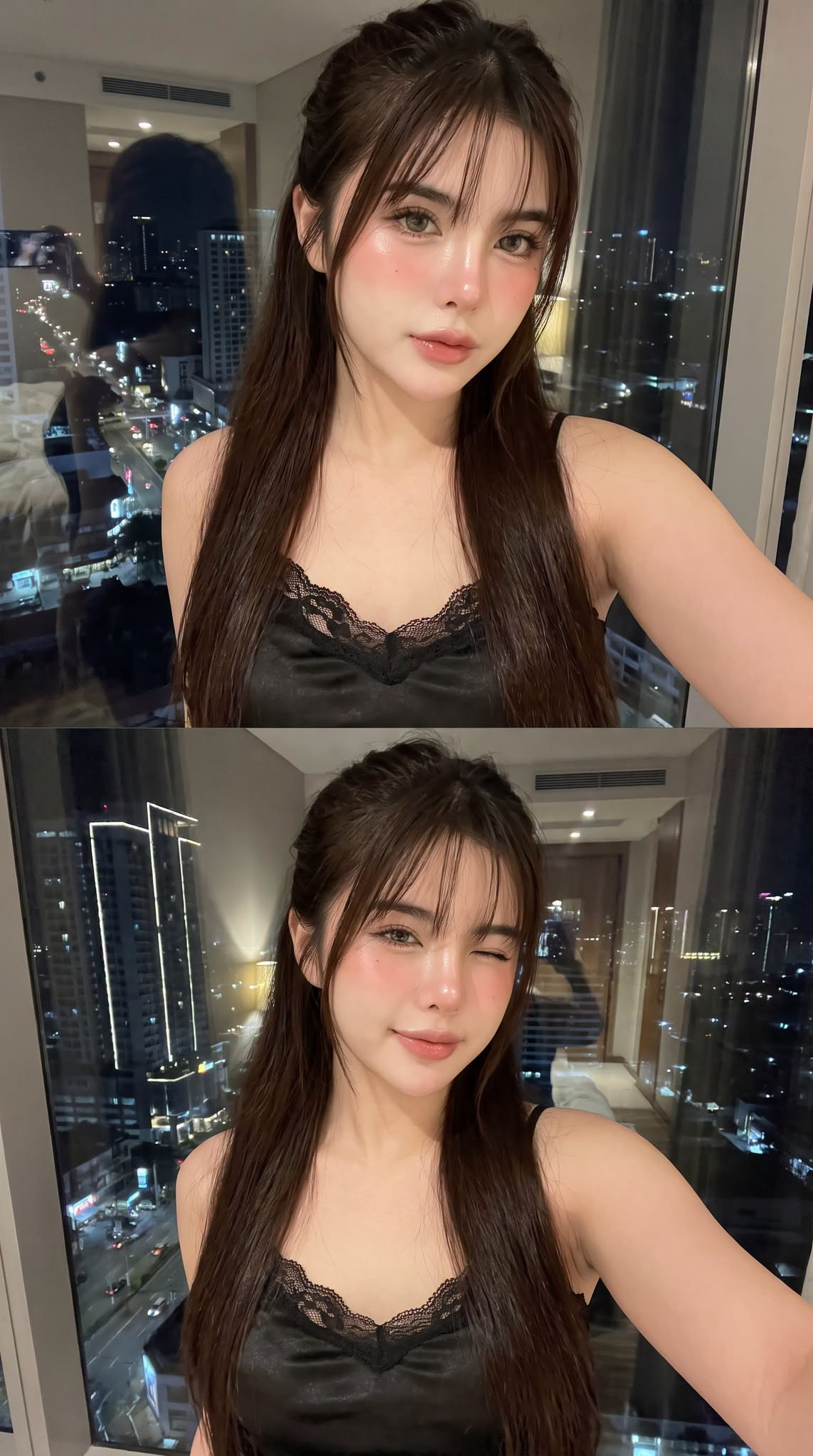 Ảnh Selfie Nữ Ban Đêm Bên Cửa Kính - Ảnh mẫu tham khảo
