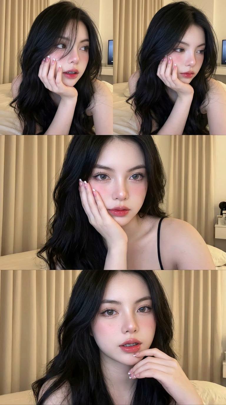 Tạo Ảnh Cô Gái Trong Phòng Ngủ – Selfie Nàng Thơ, Tóc Đen Và Phong Cách Hàn Quốc - Ảnh mẫu tham khảo