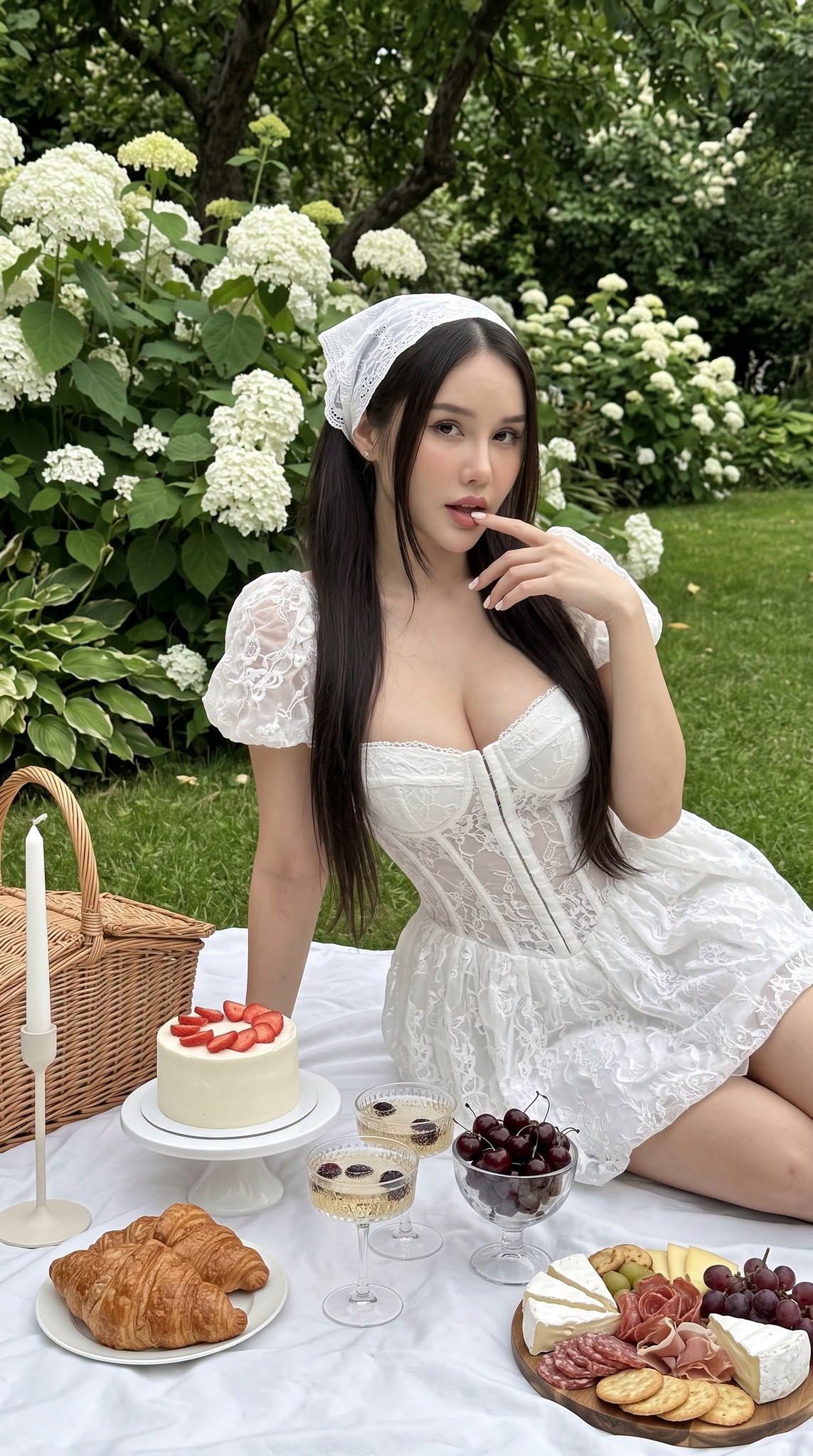 Ảnh Picnic Vườn Hoa Cẩm Tú Cầu – White Garden Picnic - Ảnh mẫu tham khảo