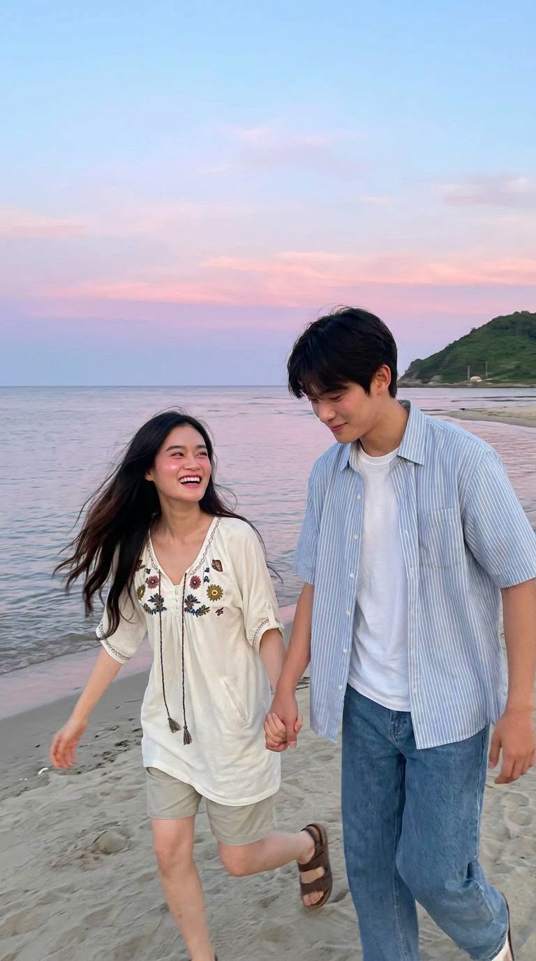 Ảnh Cặp Đôi Đi Biển Lúc Hoàng Hôn – Couple Beach Walk - Ảnh mẫu tham khảo