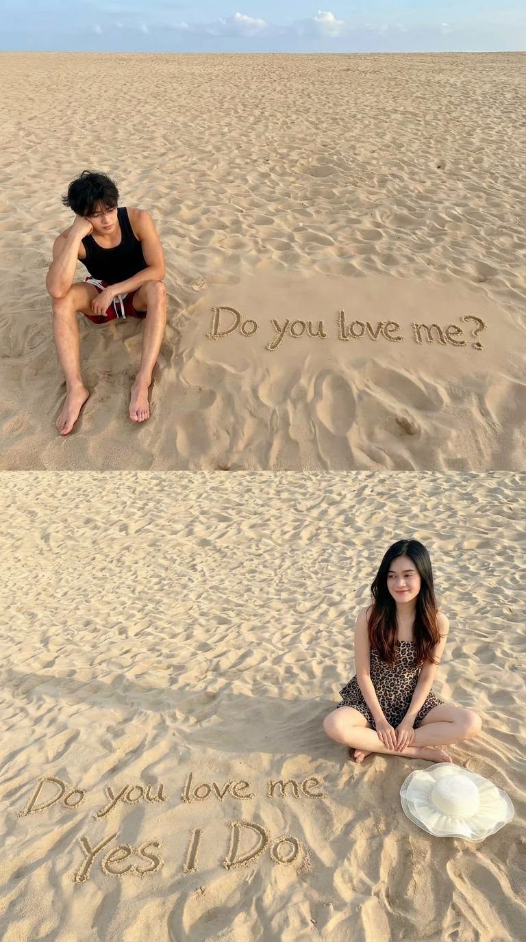 Ghép ảnh Couple Trên Bãi Cát - Ảnh mẫu tham khảo