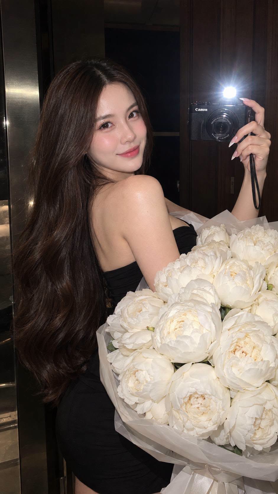 Mẫu ảnh AI Nàng thơ - Nàng Thơ Bên Bó Hoa Trắng