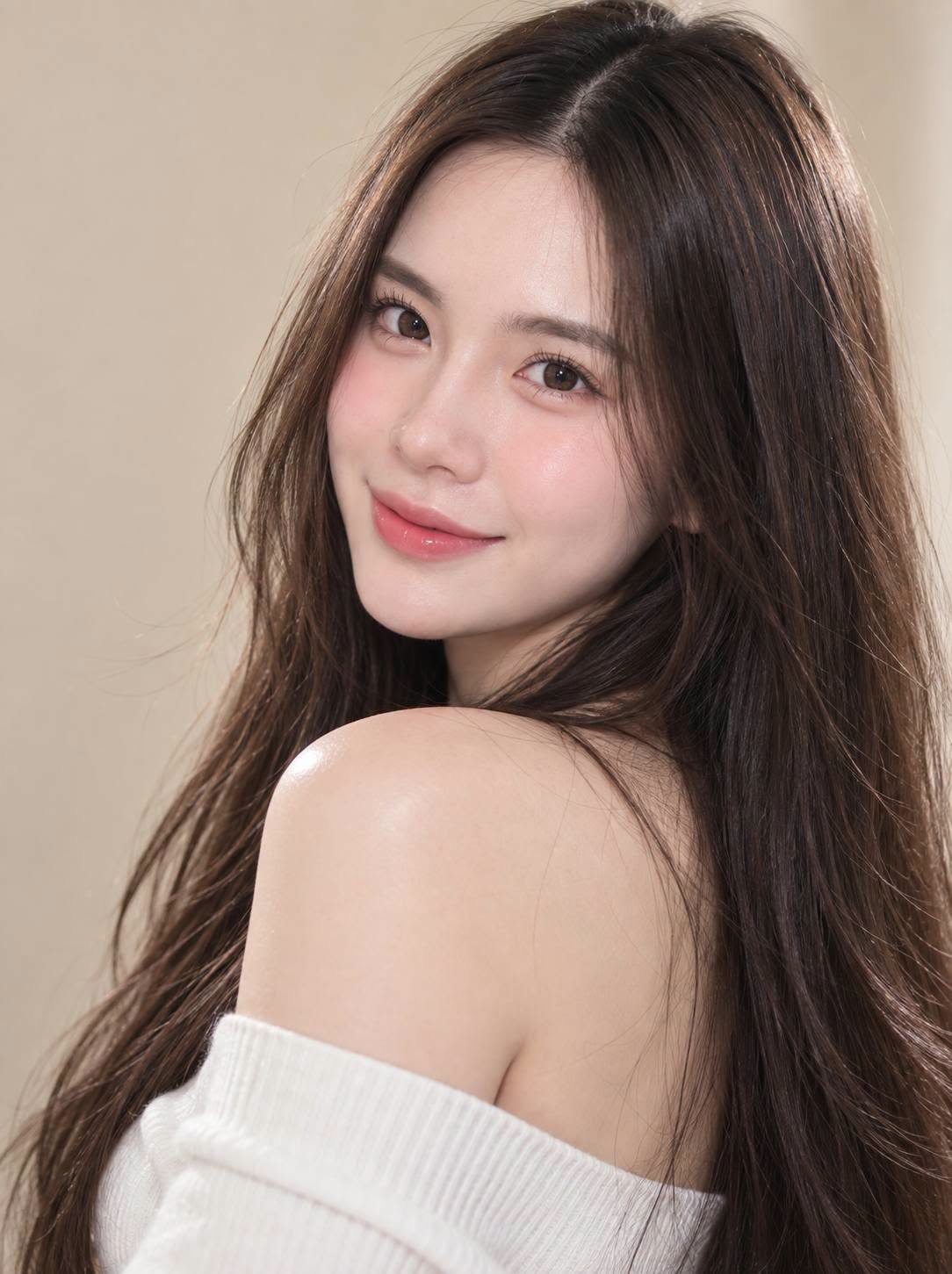 Mẫu ảnh AI Chân dung nữ - Ghép ảnh cô gái với mái tóc dài tự nhiên