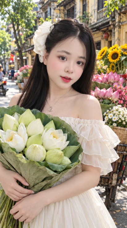 Nàng thơ giữa phố cổ và hoa sen - Ảnh mẫu tham khảo