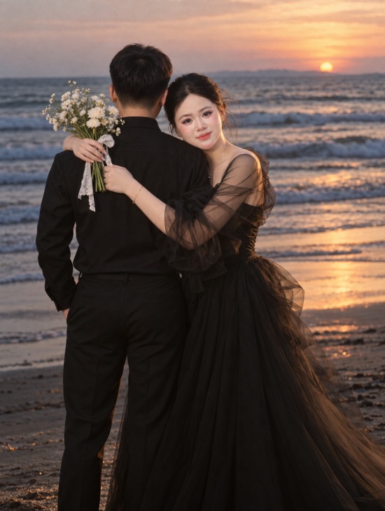 Mẫu ảnh AI Cặp đôi - Ảnh cưới - Tình yêu dưới hoàng hôn biển