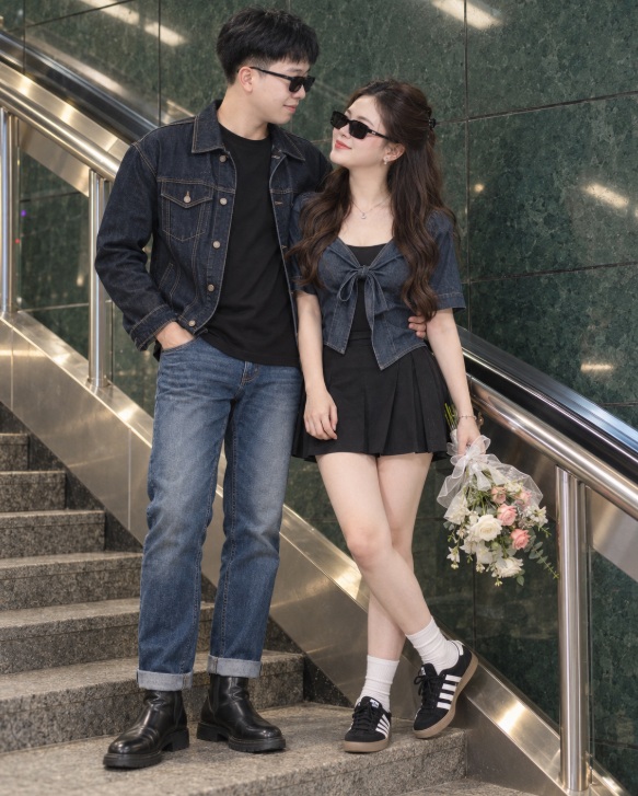 Couple cá tính trên cầu thang - Ảnh mẫu tham khảo