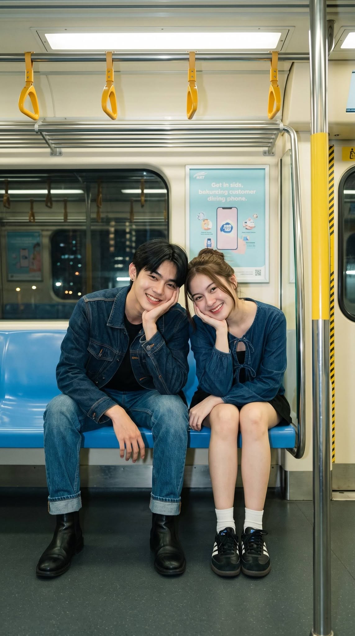 Ghép ảnh Couple denim trên chuyến tàu - Ảnh mẫu tham khảo