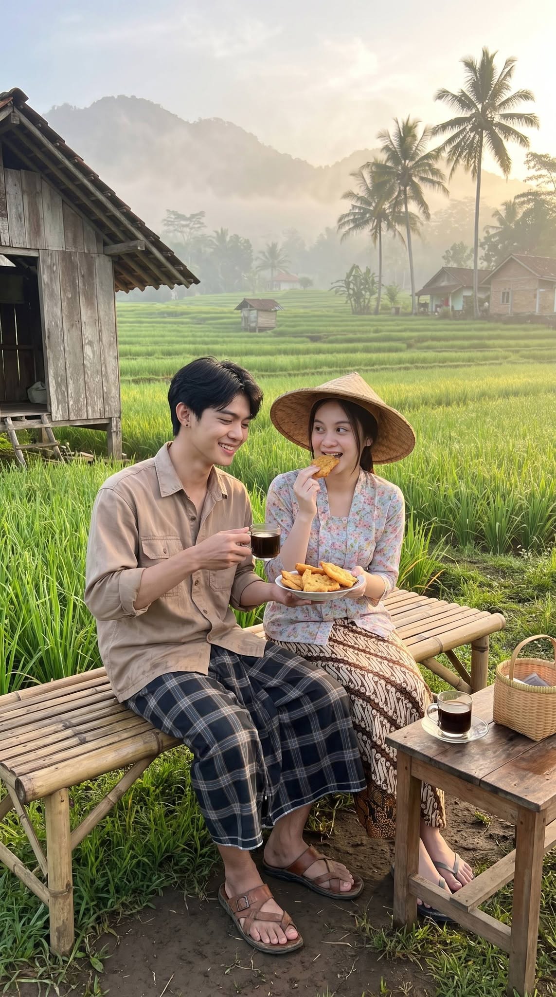 Mẫu ảnh AI Cặp đôi - Hẹn hò giữa đồng quê xanh mát