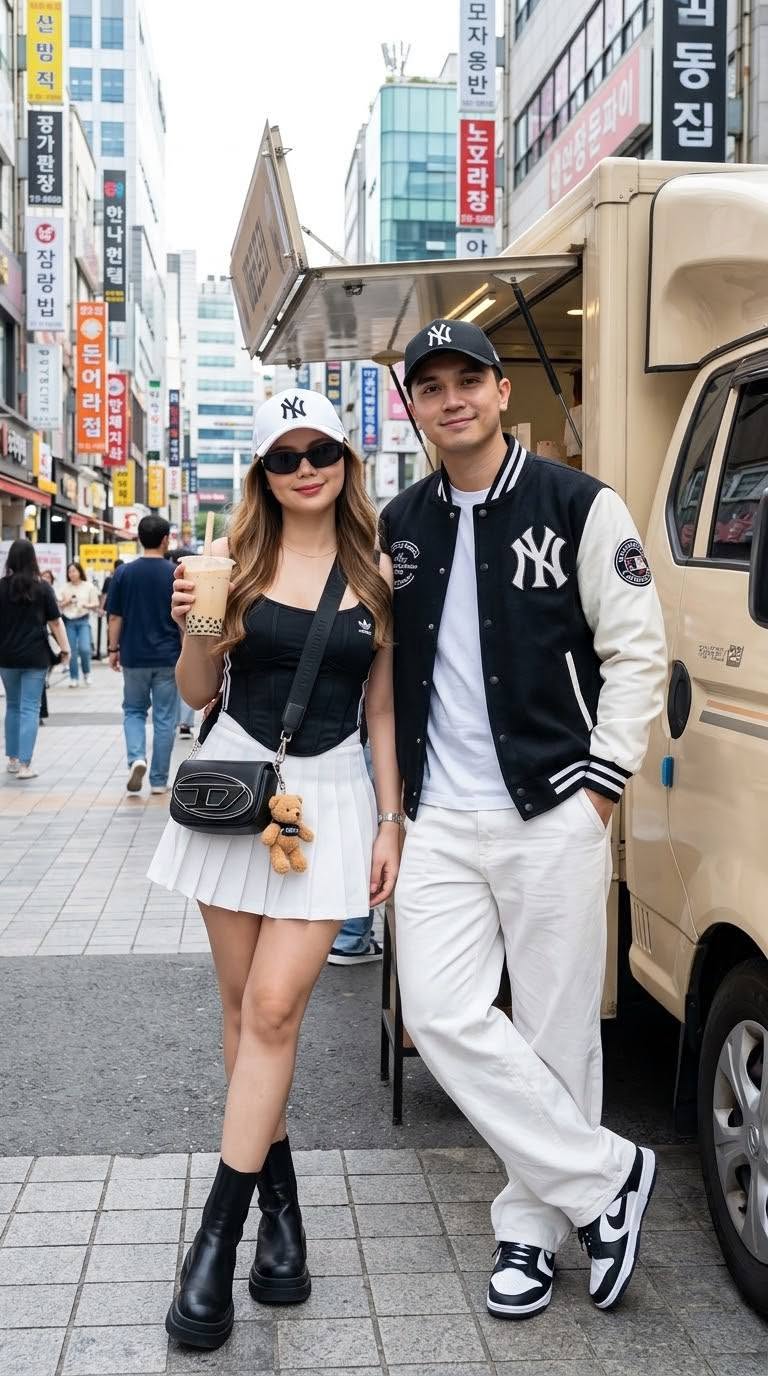Mẫu ảnh AI Ảnh Cặp Đôi Hẹn Hò Phong Cách Hàn Quốc – Prompt Tạo Ảnh Couple Đường Phố - Cặp đôi