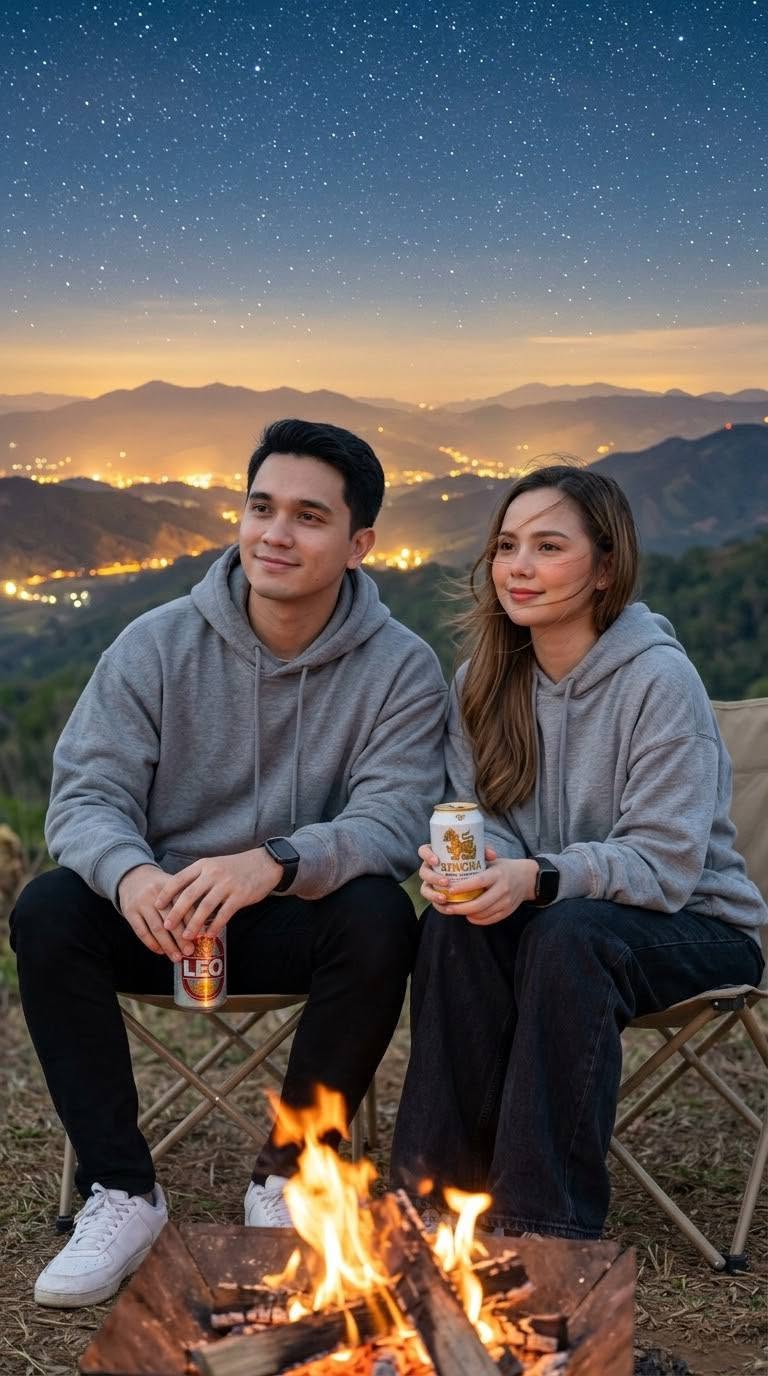 Mẫu ảnh AI Ảnh Couple Cắm Trại Đêm – Tạo Ảnh Cặp Đôi Bên Lửa Trại - Cặp đôi