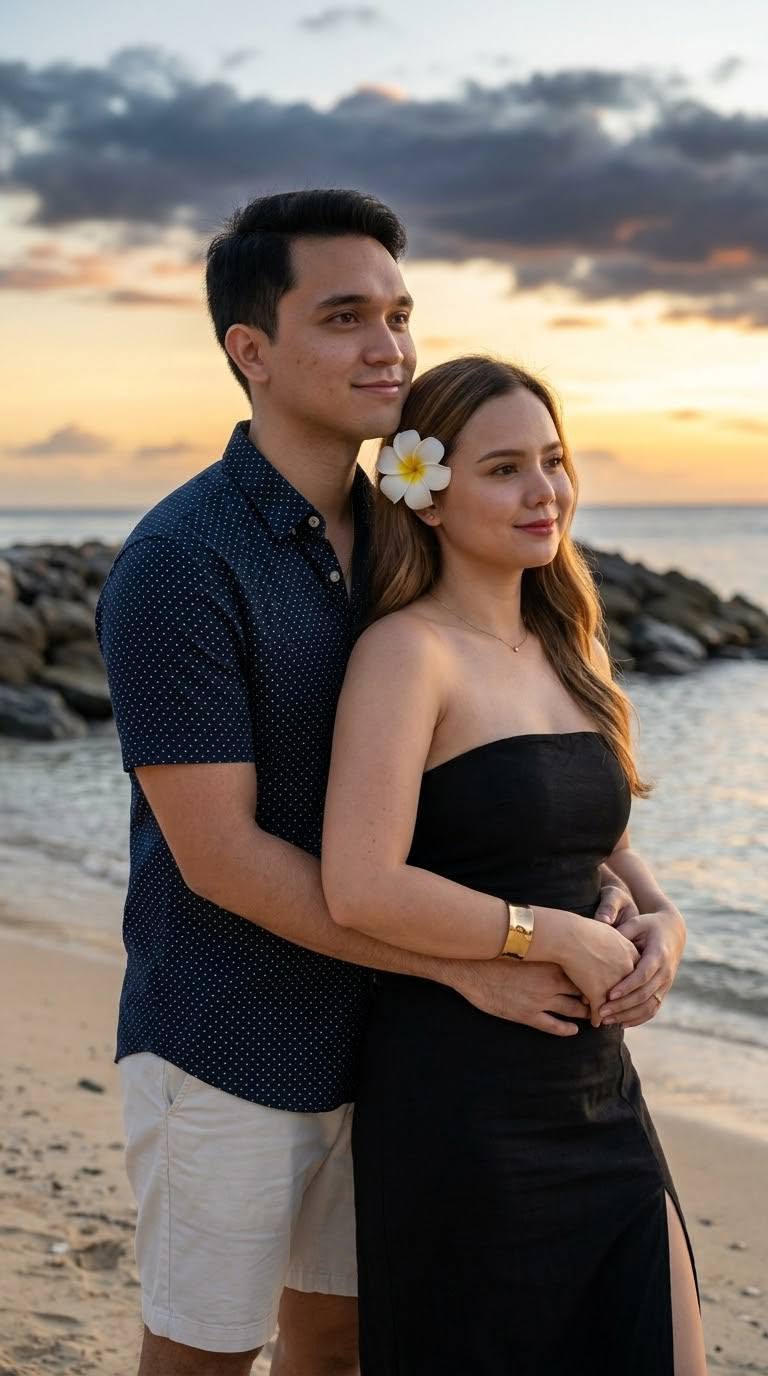 Mẫu ảnh AI Cặp đôi - Ảnh Couple Bên Biển Hoàng Hôn – Tạo Ảnh Cặp Đôi Lãng Mạn