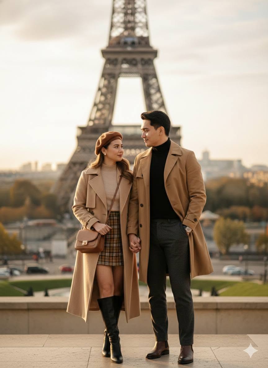 Mẫu ảnh AI Ảnh Couple Paris Lãng Mạn – Tạo Ảnh Cặp Đôi Trước Tháp Eiffel - Cặp đôi