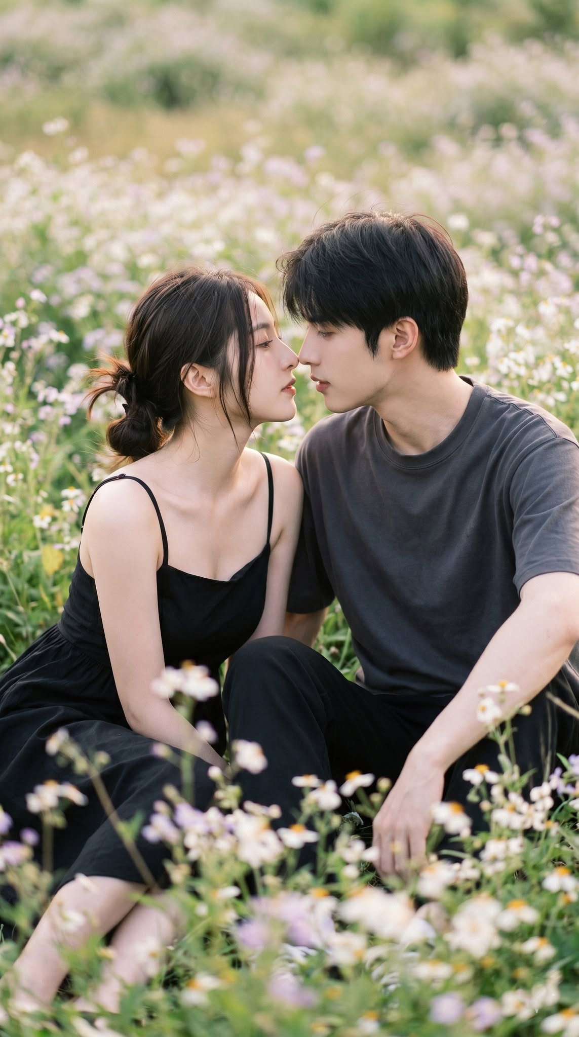 Mẫu ghép ảnh AI cặp đôi giữa vườn hoa lãng mạn - Ảnh mẫu tham khảo