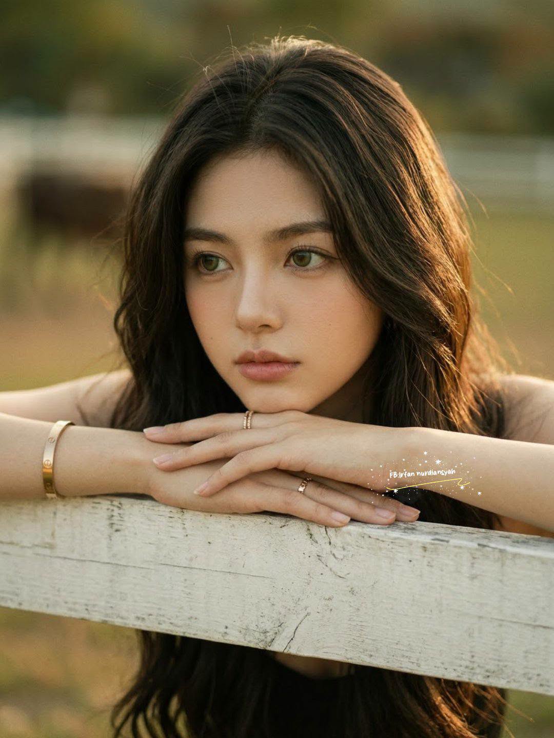 Mẫu ảnh AI Mẫu ghép ảnh AI cô gái bên hàng rào, phong cách tự nhiên - Chân dung nữ