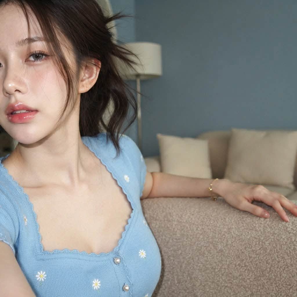 Mẫu ảnh AI Mẫu ghép ảnh AI cô gái trong phòng, phong cách nhẹ nhàng - Nàng Thơ