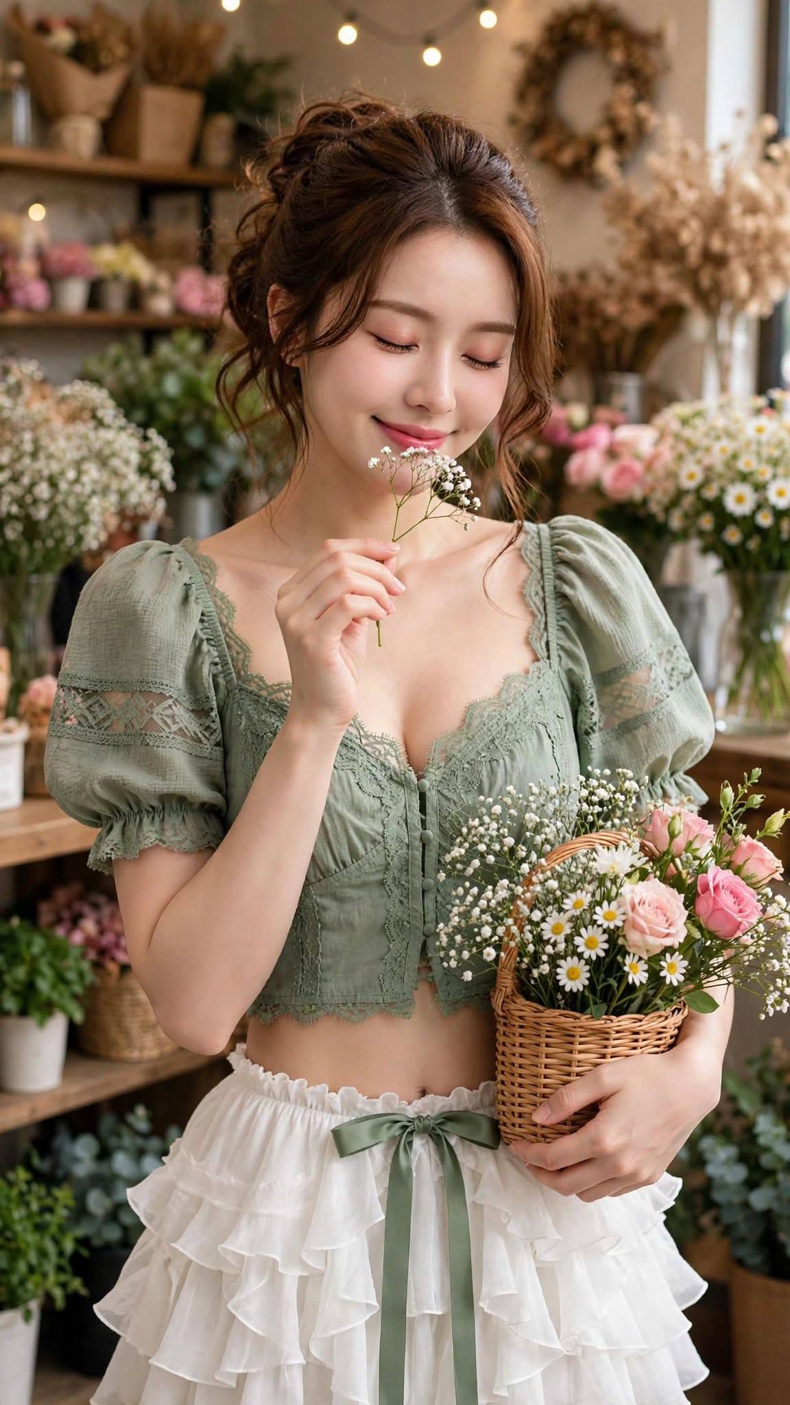 Ghép Ảnh AI Cô Gái Cầm Giỏ Hoa – Phong Cách Nàng Thơ - Ảnh mẫu tham khảo