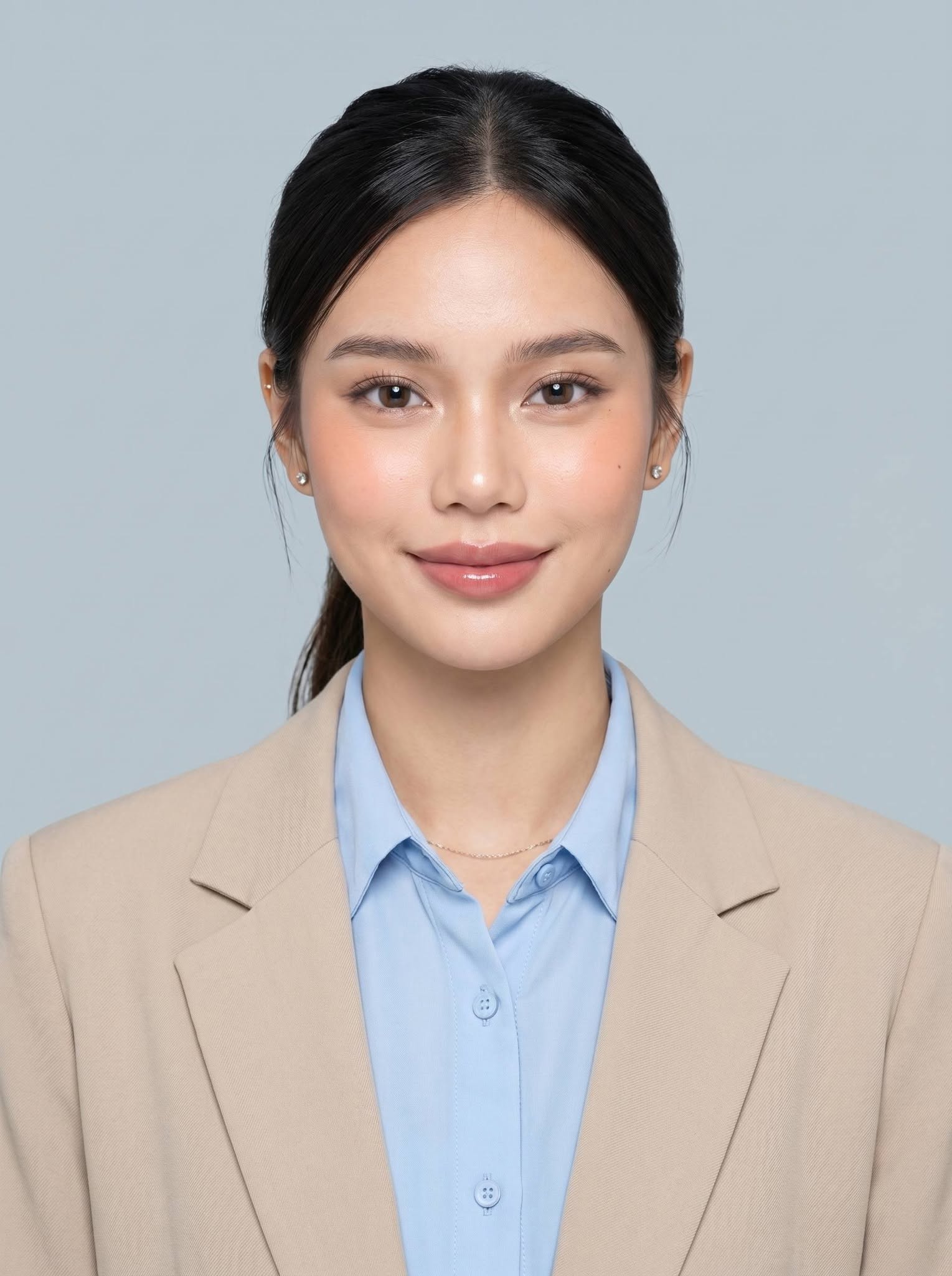 Mẫu ảnh AI Ảnh Thẻ Nữ AI – Mẫu Ảnh Hồ Sơ Nữ Vest Be Chuyên Nghiệp - Ảnh Thẻ