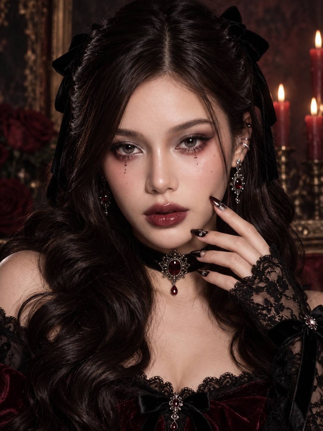 Mẫu ảnh AI Ảnh AI Cô Gái Gothic – Phong Cách Ma Mị, Quyến Rũ - Chân dung nữ