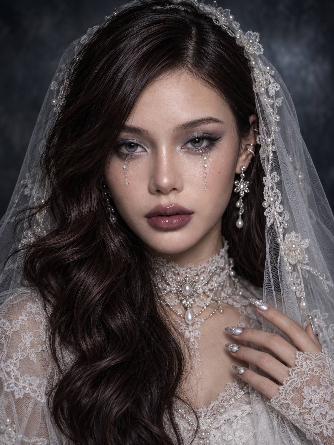 Mẫu ảnh AI Ảnh AI Cô Dâu Gothic Ma Mị – Phong Cách Cưới U Ám - Chân dung nữ