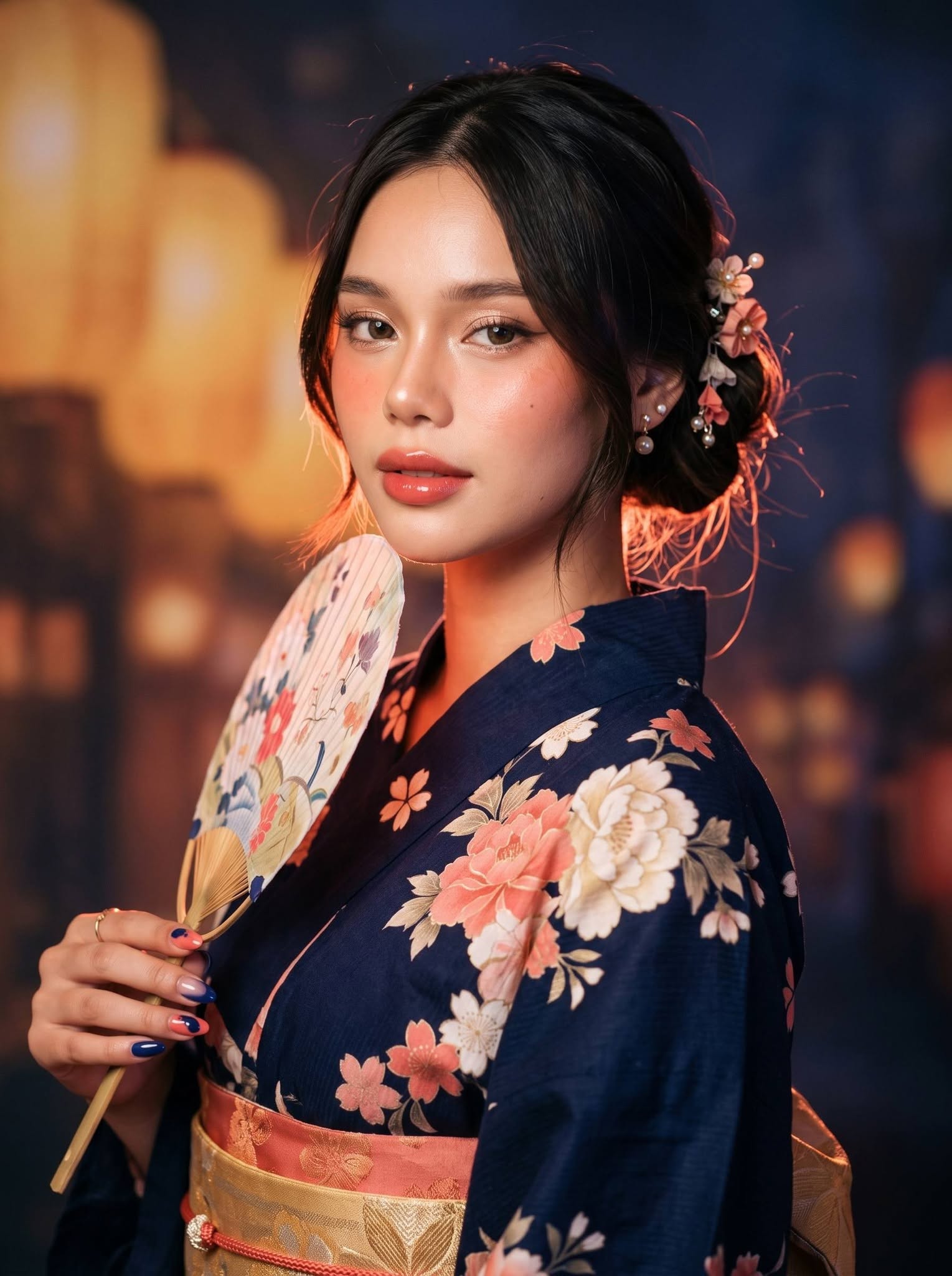 Mẫu ảnh AI Ghép Ảnh Cô Gái Nhật Bản Mặc Kimono Hoa Đào | Ảnh AI Nghệ Thuật - Khác