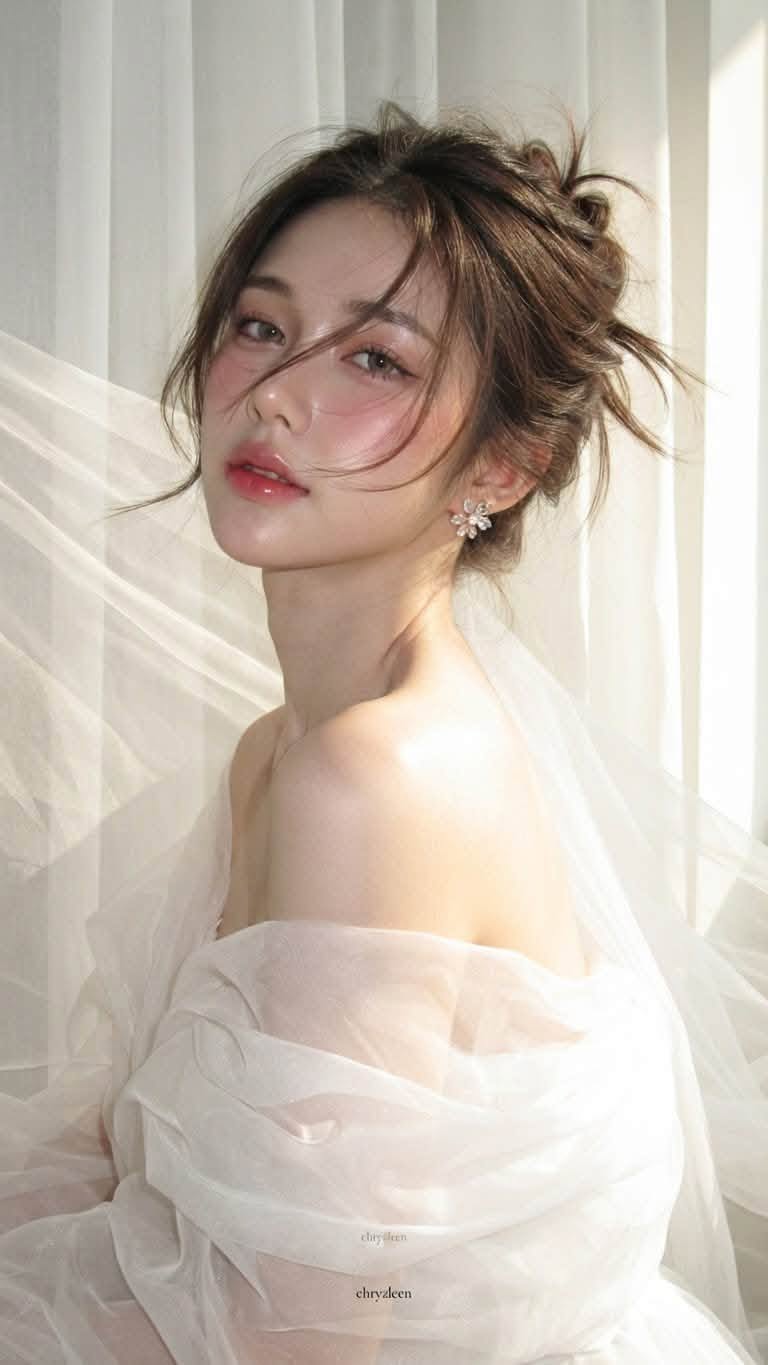 Mẫu ảnh AI Nàng thơ - Tạo Ảnh Cô Gái Váy Trắng Voan Mộng Mơ – Phong Cách Nàng Thơ, Dịu Dàng