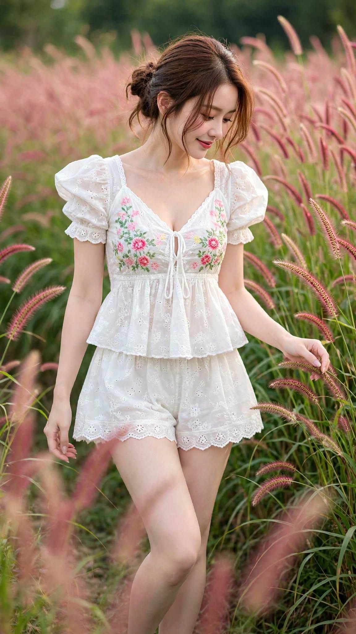 Mẫu ảnh AI Tạo ảnh AI - cô gái ở cánh đồng cỏ lau - Chân dung nữ