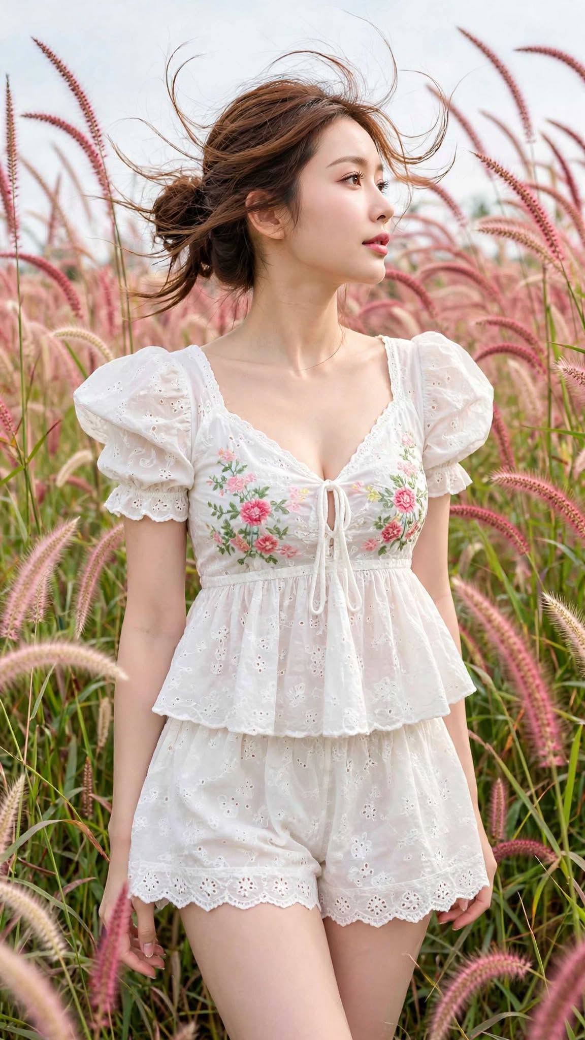 Mẫu ảnh AI Tạo ảnh AI cô gái ở cánh đồng cỏ lau - Nàng Thơ