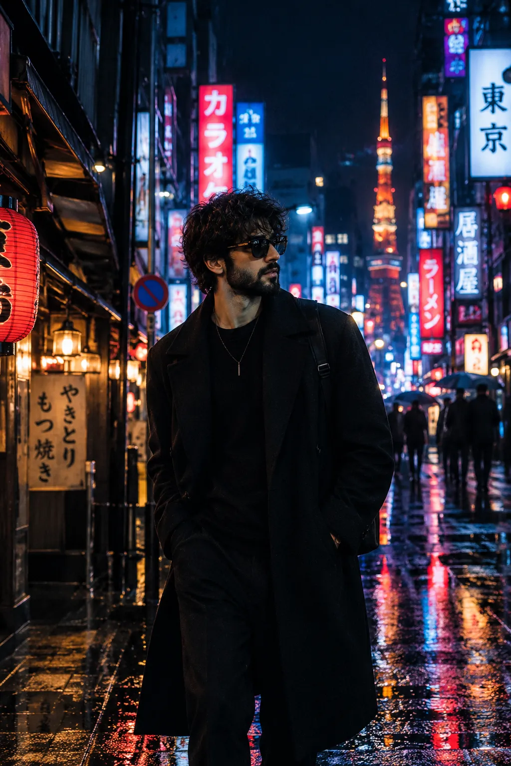Mẫu ảnh AI Chân dung nam - Tạo ảnh AI nam phong cách Tokyo về đêm – Ảnh chân dung cực chất
