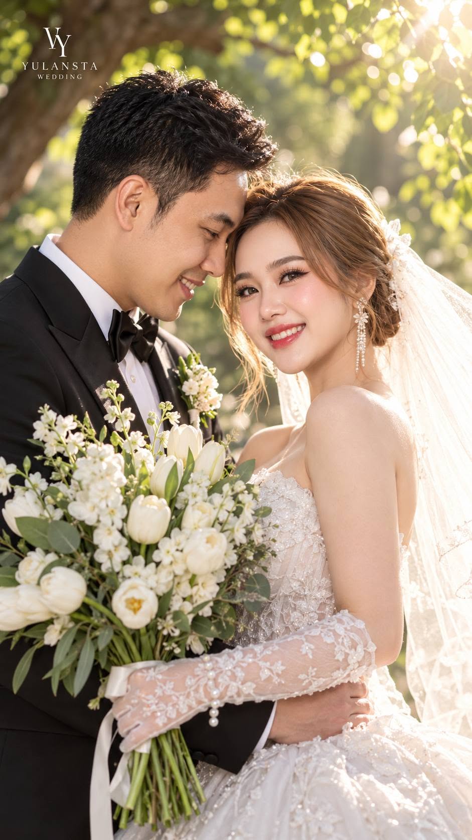 Mẫu ảnh AI Tạo Ảnh Cưới AI Ngoại Cảnh – Cô Dâu Chú Rể Lãng Mạn Dưới Ánh Nắng - Ảnh Cưới