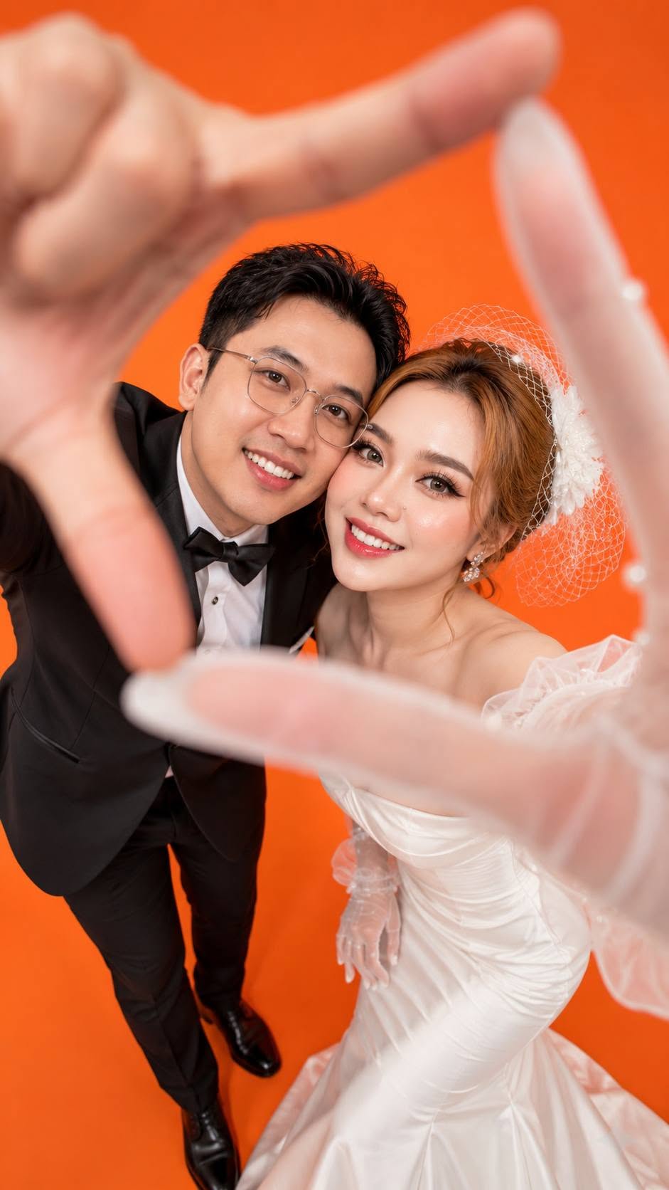 Mẫu ảnh AI Tạo Ảnh Cưới AI Độc Đáo – Cô Dâu Chú Rể Tạo Dáng Khung Hình Sáng Tạo - Ảnh Cưới