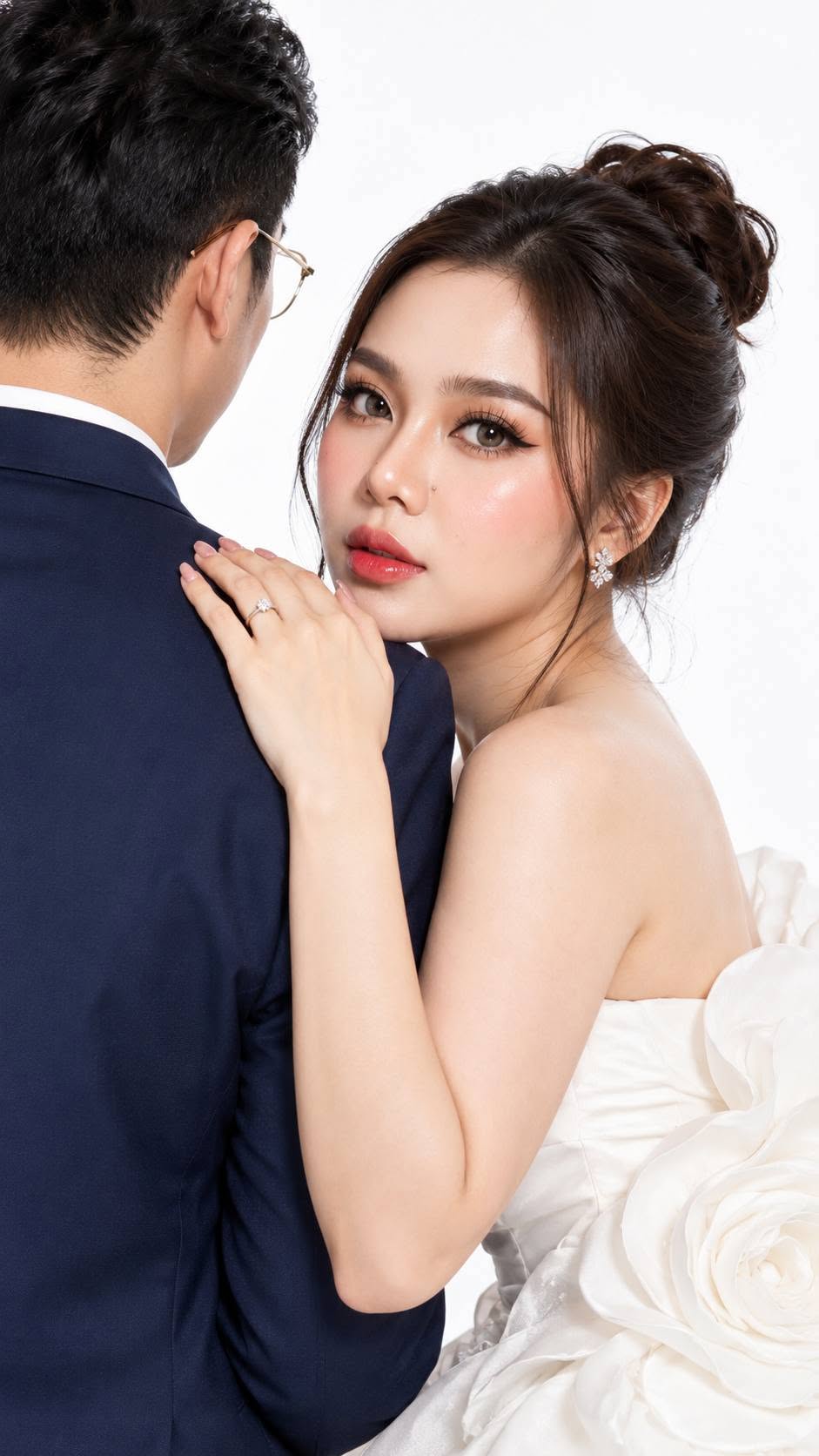 Mẫu ảnh AI Tạo Ảnh Cưới Cô Dâu Tựa Vai Chú Rể - Ảnh Cưới