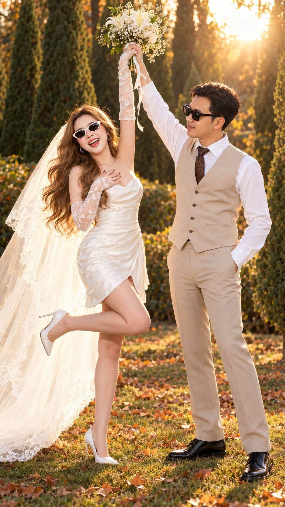 Mẫu ảnh AI Tạo Ảnh Cưới Ngoại Cảnh – Ghép Ảnh AI Cô Dâu Chú Rể Lãng Mạn - Ảnh Cưới
