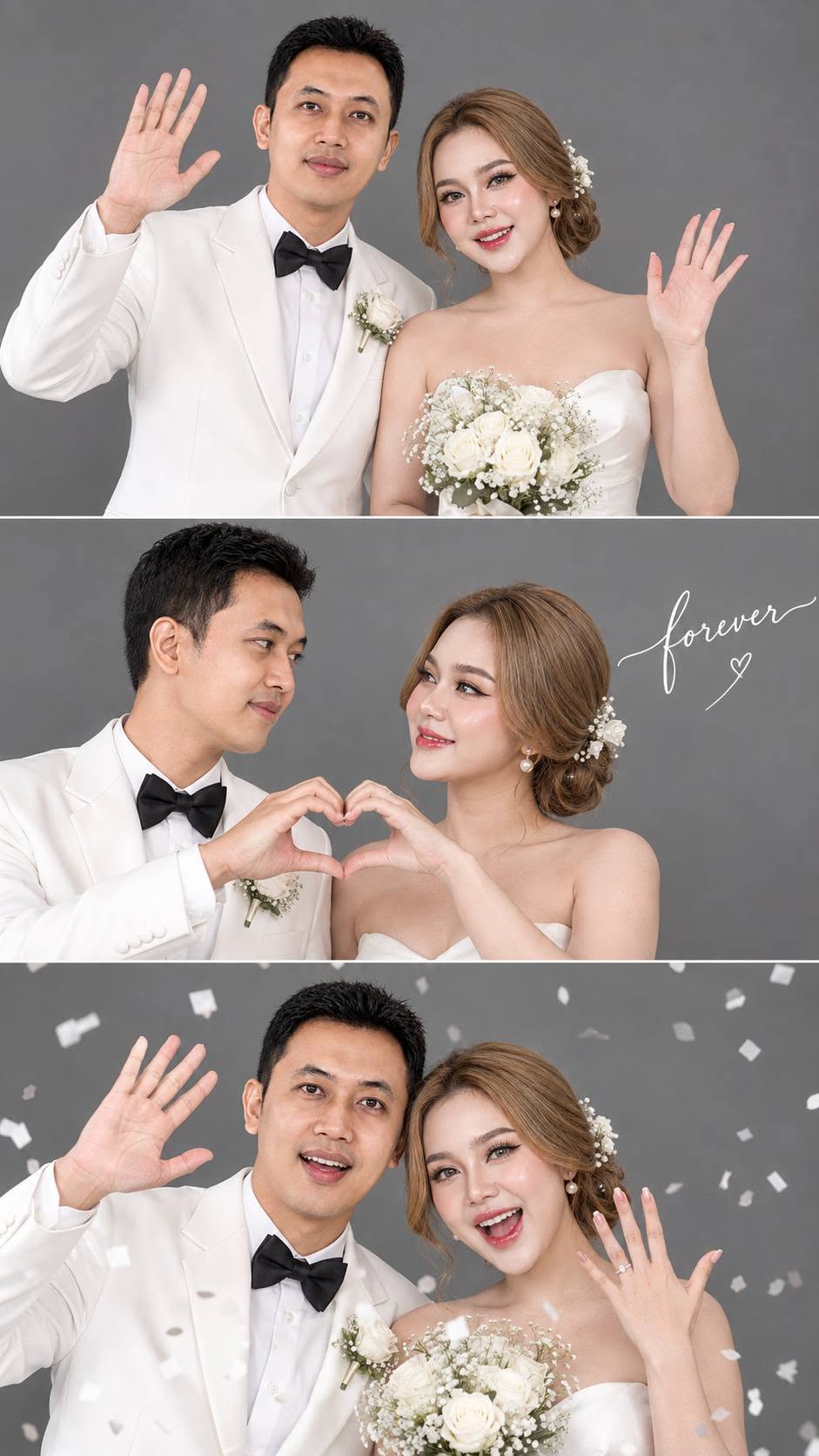 Mẫu ảnh AI Ảnh Cưới AI 3 Khung – Cô Dâu Chú Rể Studio Sang Trọng - Ảnh Cưới