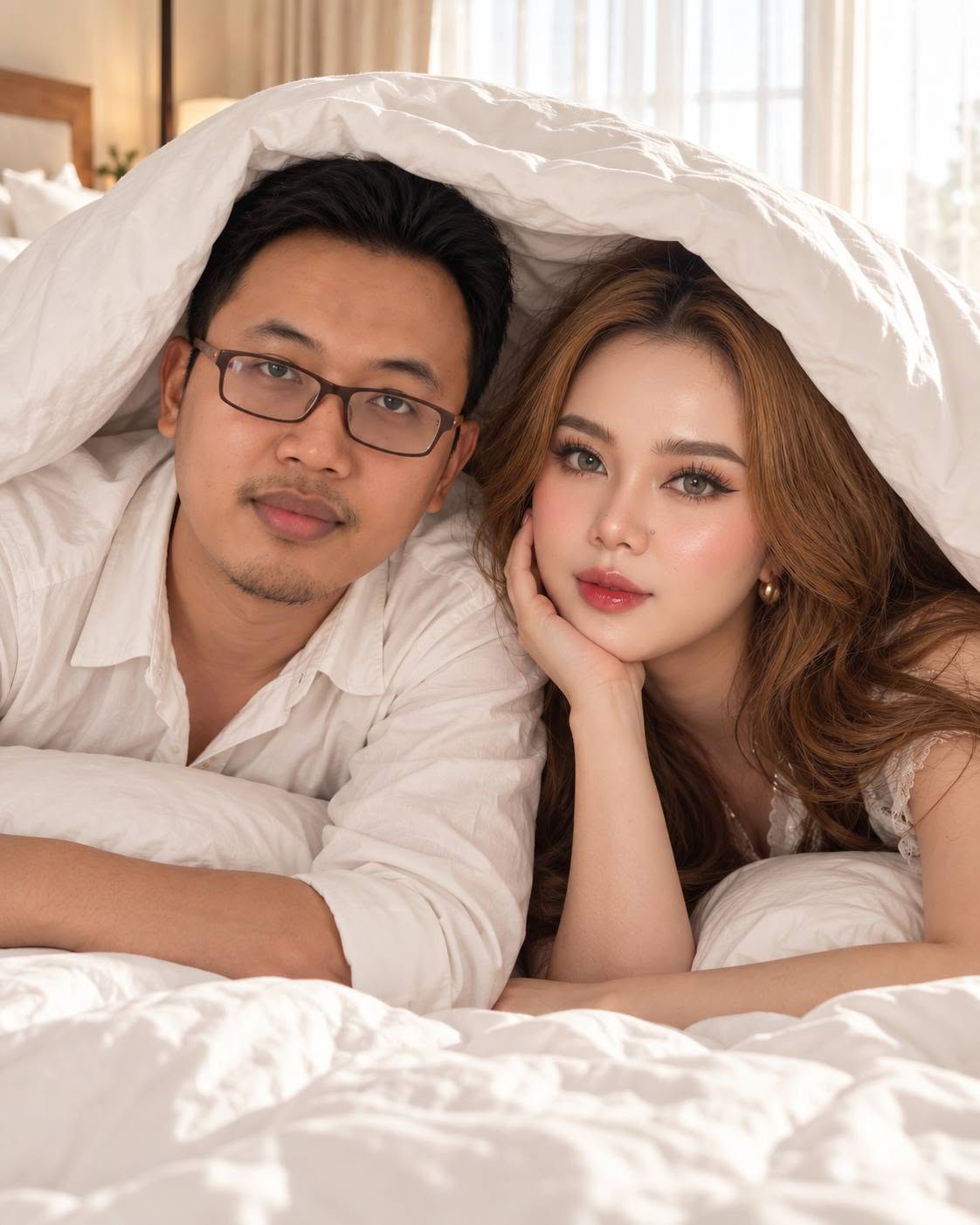 Mẫu ảnh AI Tạo Ảnh AI Cặp Đôi Lãng Mạn – Concept Couple Trong Phòng Ngủ - Cặp đôi