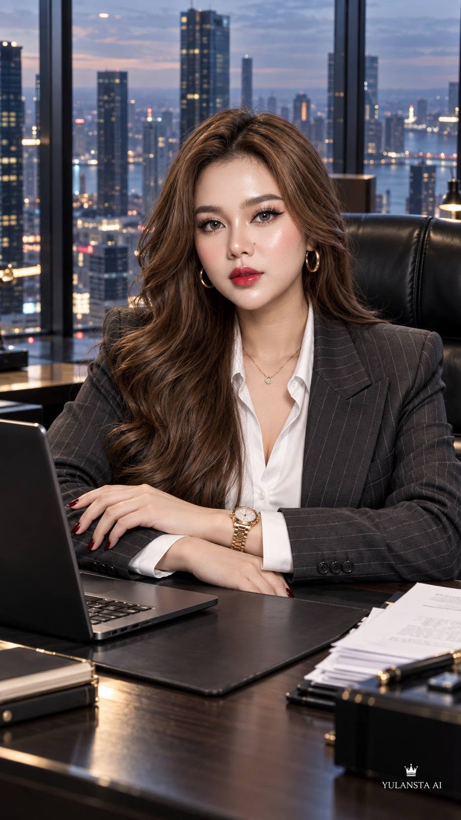 Mẫu ảnh AI Tạo Ảnh Nữ Doanh Nhân – Nữ CEO Sang Trọng Trong Văn Phòng Cao Cấp - Chân dung nữ
