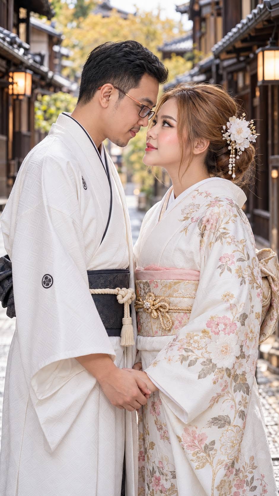 Mẫu ảnh AI Tạo Ảnh AI Cặp Đôi Nhật Bản – Ảnh Tình Yêu Kimono Truyền Thống Lãng Mạn - Cặp đôi