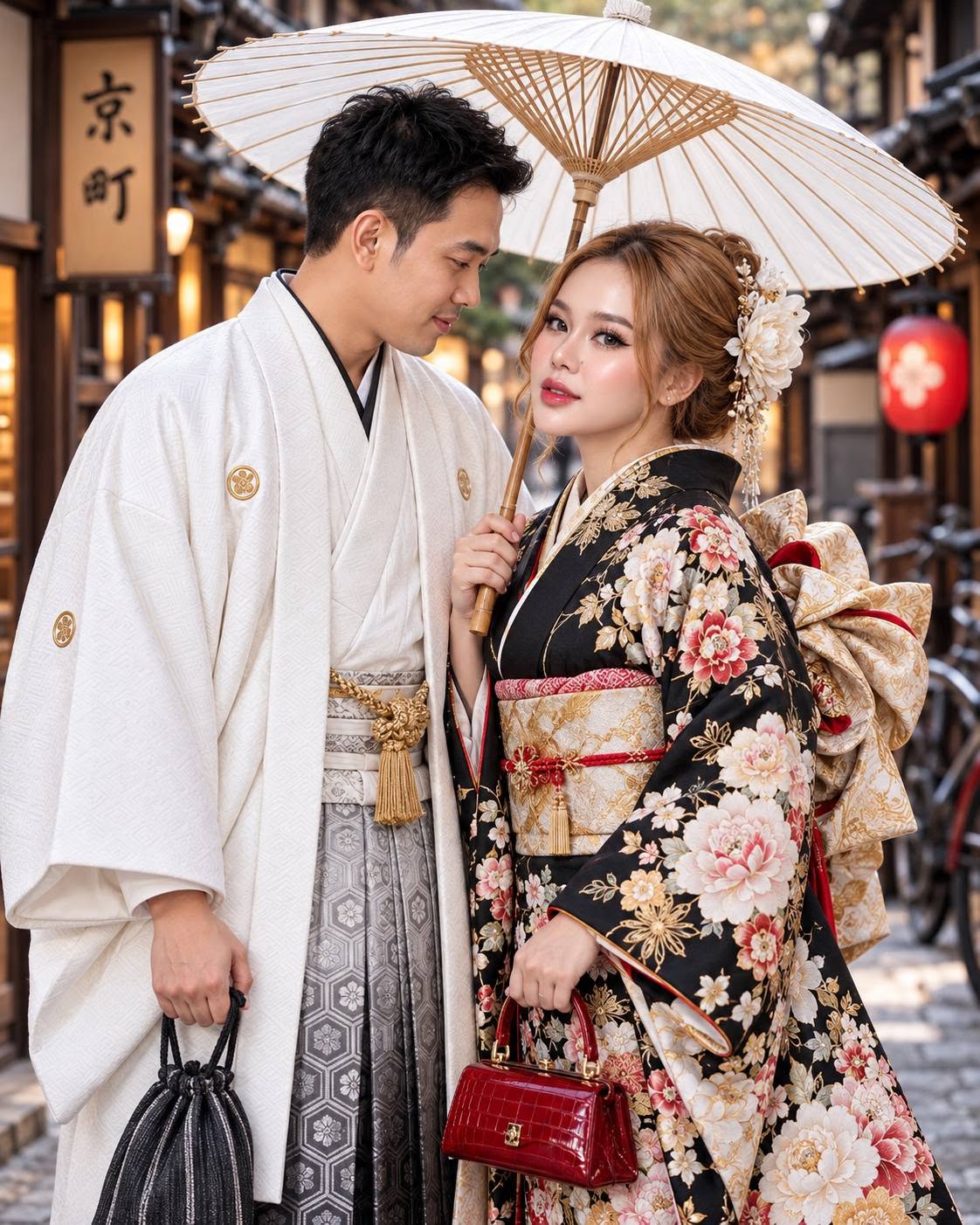 Mẫu ảnh AI Tạo Ảnh Cặp Đôi Nhật Bản Mặc Kimono – Ảnh Couple Lãng Mạn - Cặp đôi