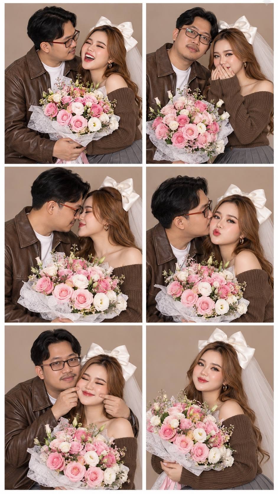 Mẫu ảnh AI Tạo Ảnh Couple 6 Khung – Ảnh Cặp Đôi Lãng Mạn Cùng Hoa Hồng - Cặp đôi