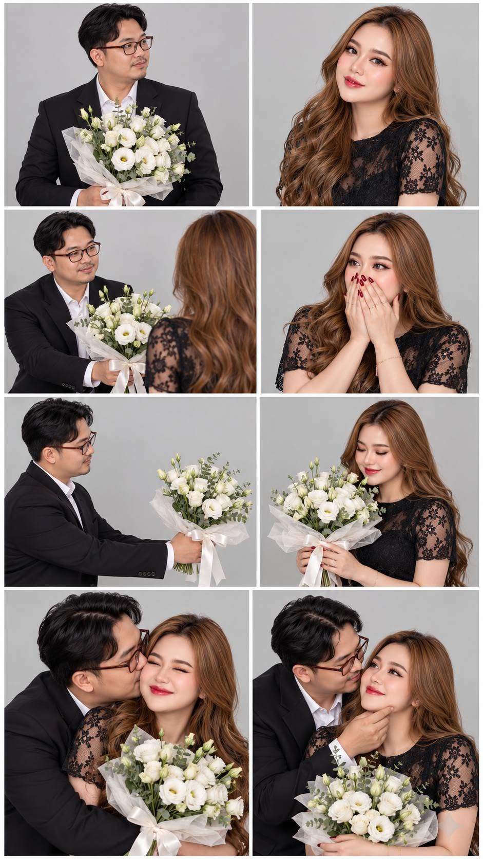 Mẫu ảnh AI Tạo Ảnh AI Couple 6 Khung – Ảnh Cặp Đôi Tặng Hoa Lãng Mạn - Cặp đôi