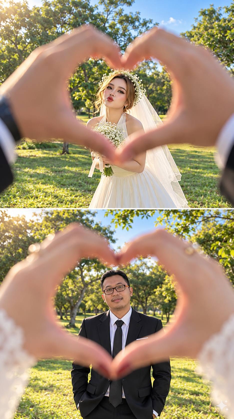 Mẫu ảnh AI Tạo Ảnh Cưới AI Độc Đáo – Cô Dâu Chú Rể Tạo Hình Trái Tim - Ảnh Cưới