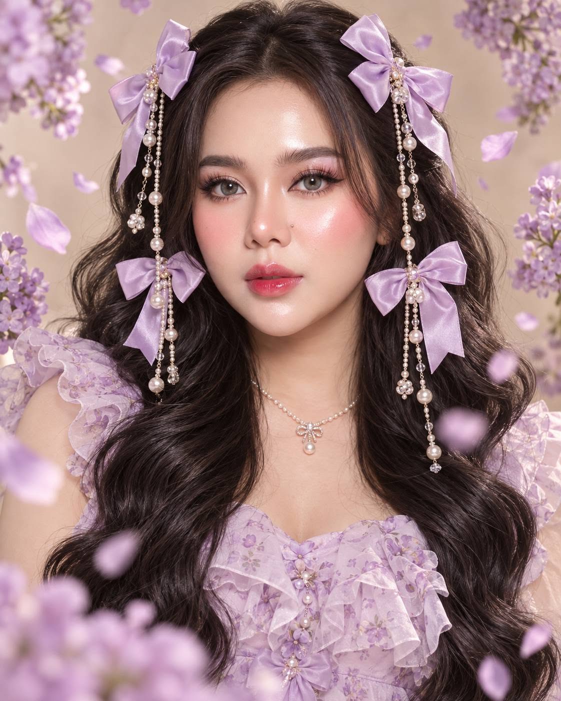 Mẫu ảnh AI Tạo Ảnh AI Nàng Thơ Tím Lavender – Chân Dung Nữ Đẹp Ngọt Ngào - Nàng Thơ