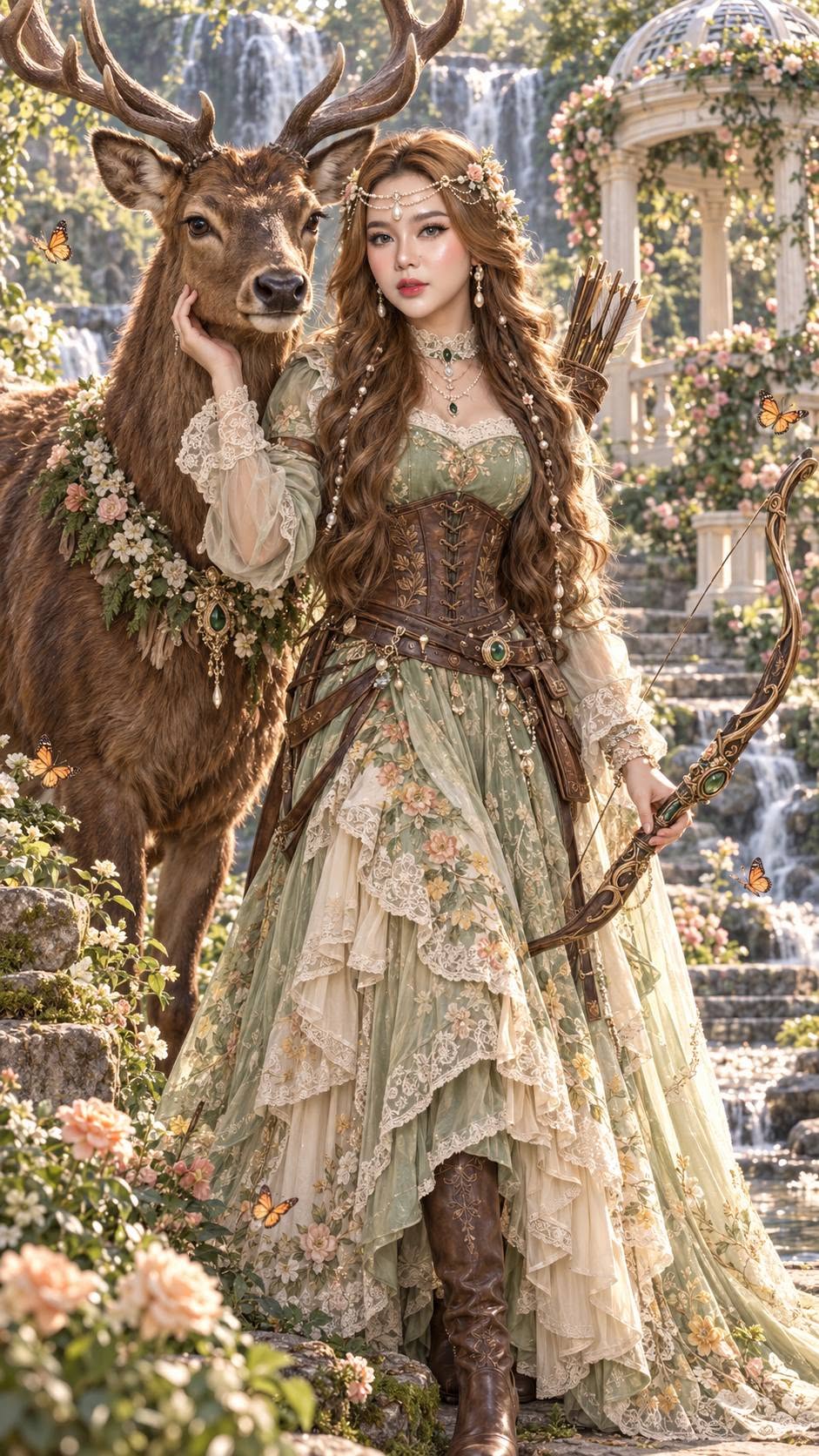 Mẫu ảnh AI Tạo Ảnh AI Nàng Thơ Cổ Tích Cùng Hươu | Fantasy Công Chúa Rừng Xanh - Chân dung nữ