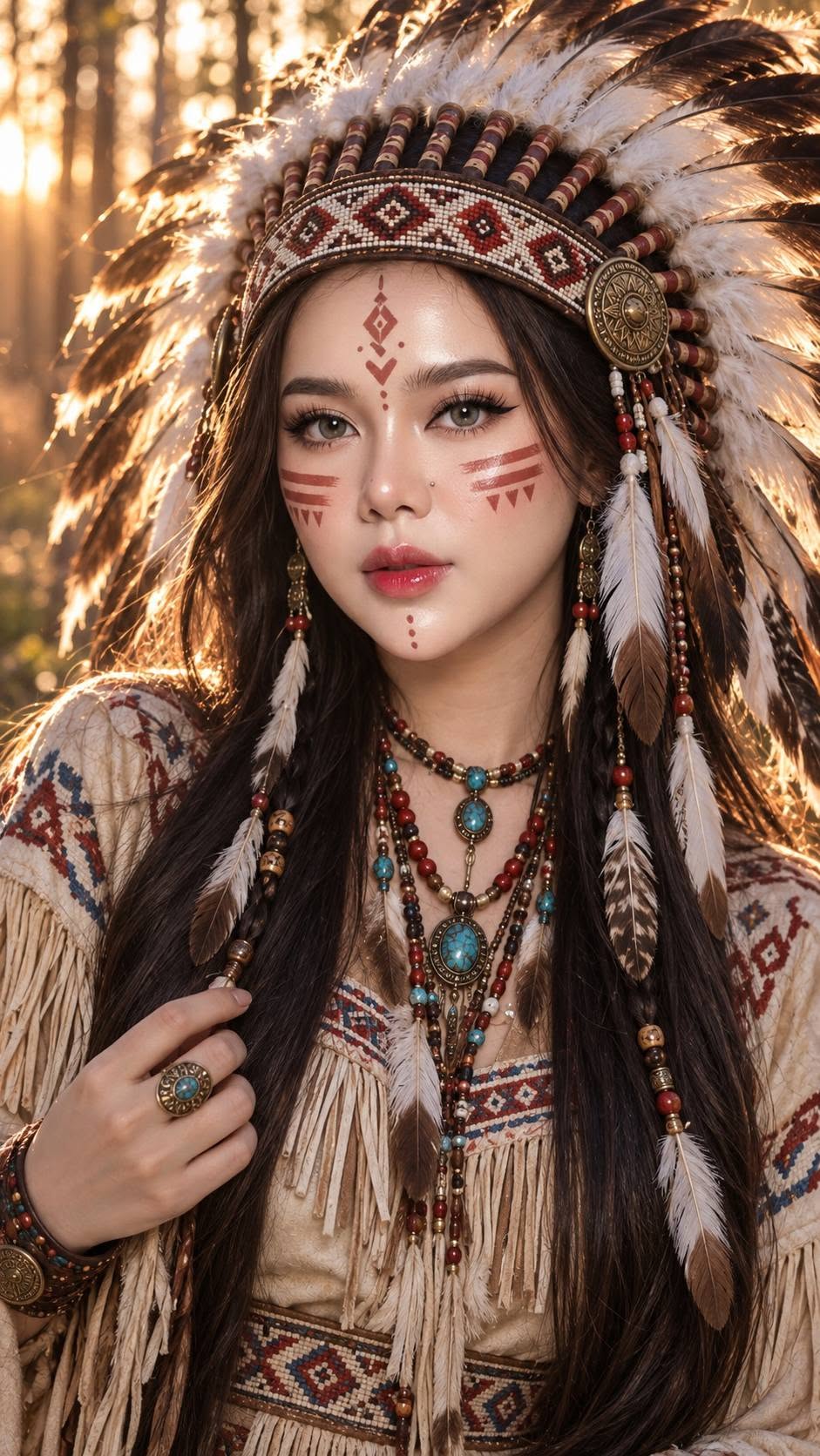 Mẫu ảnh AI Tạo Ảnh Nữ Chiến Binh Bộ Tộc | Nàng Thơ Thổ Dân Fantasy - Chân dung nữ
