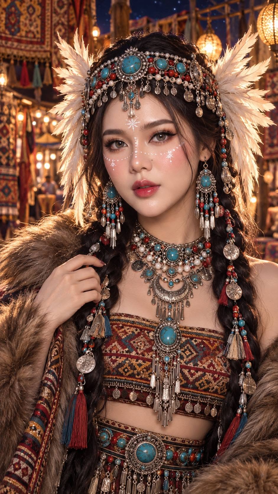 Mẫu ảnh AI Tạo Ảnh AI Nữ Chiến Binh Bộ Tộc | Công Chúa Du Mục Fantasy - Chân dung nữ