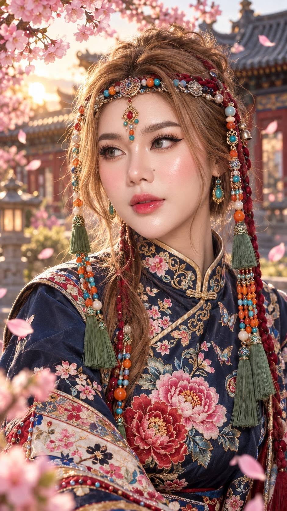 Mẫu ảnh AI Tạo Ảnh AI Cổ Trang Trung Hoa | Nàng Thơ Hoa Anh Đào Đẹp Huyền Ảo - Chân dung nữ