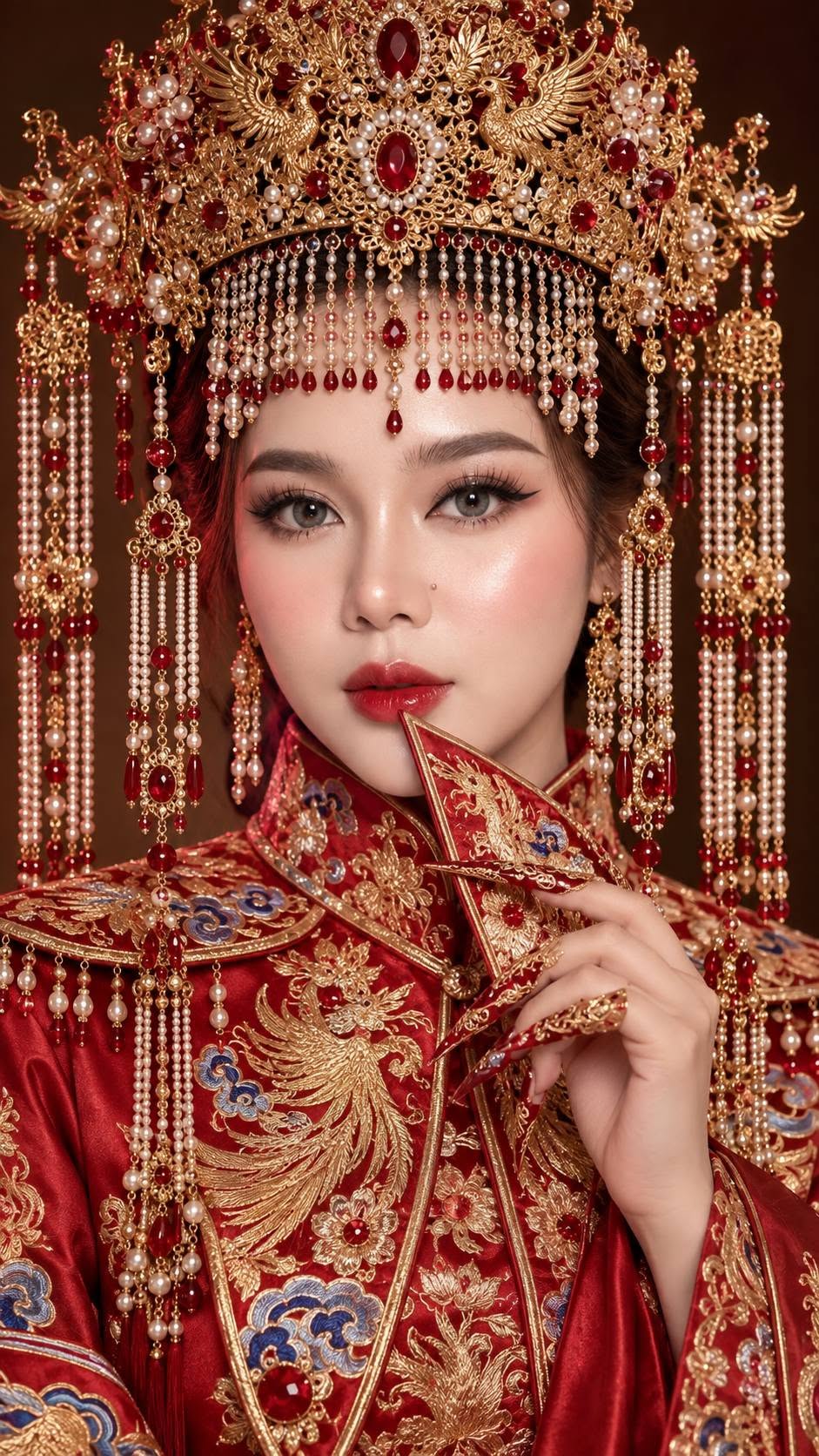 Mẫu ảnh AI Tạo Ảnh AI Hoàng Hậu Cổ Trang Trung Hoa | Mỹ Nhân Phượng Hoàng Áo Đỏ - Chân dung nữ