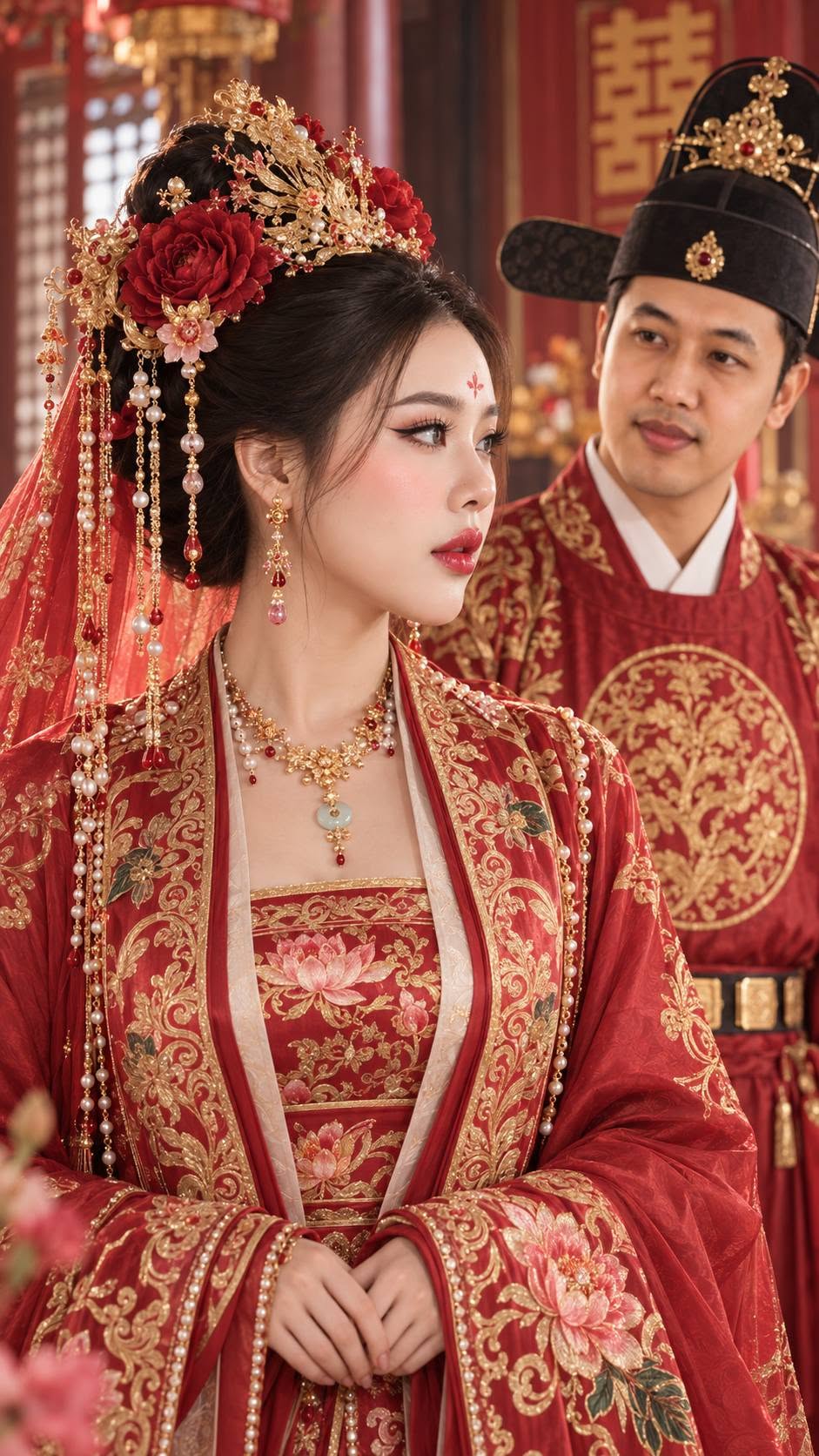 Mẫu ảnh AI Tạo ảnh AI cô dâu cổ trang Trung Quốc – Áo cưới đỏ truyền thống sang trọng - Ảnh Cưới