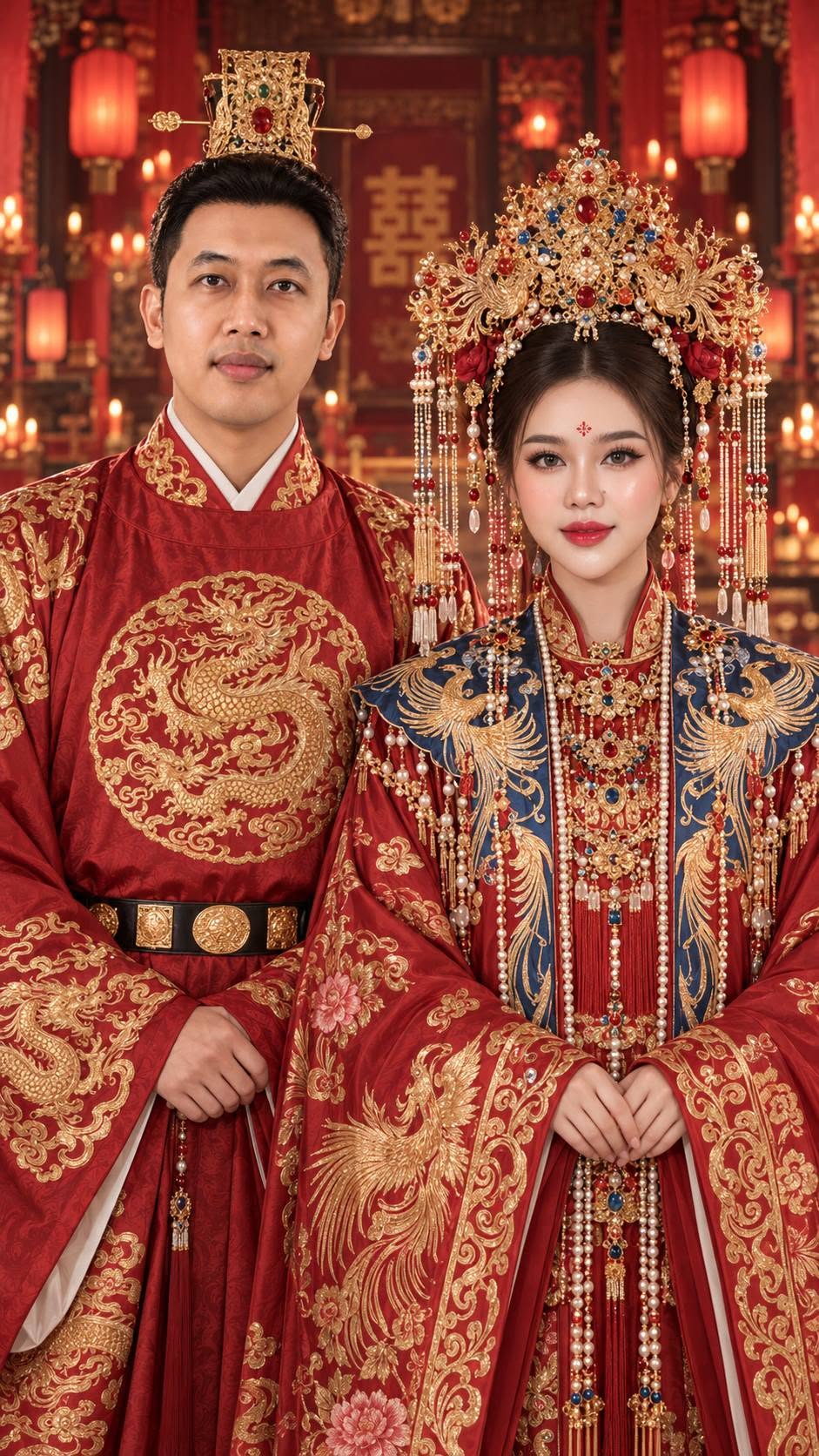 Mẫu ảnh AI Tạo ảnh AI cô dâu chú rể cổ trang Trung Quốc – Trang phục cưới hoàng gia - Ảnh Cưới