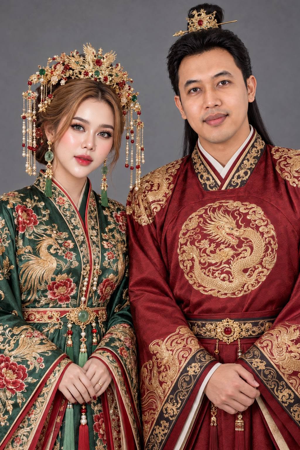 Mẫu ảnh AI Tạo ảnh AI cô dâu chú rể cổ trang Trung Quốc – Long bào và phượng phục sang trọng - Khác